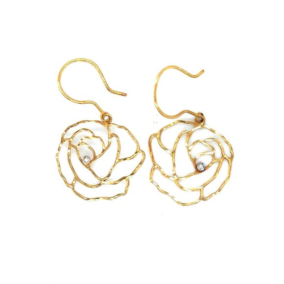 Delicate 14K Gold Diamond Flower Earrings